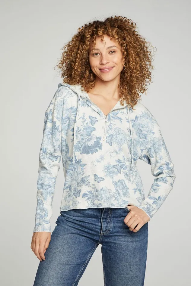Womens Tops Chaser Brand Long Sleeve Semi Cropped Zip Front Hoodie