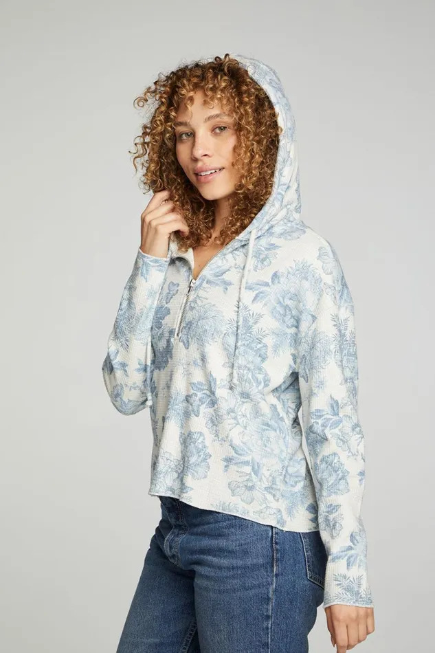 Womens Tops Chaser Brand Long Sleeve Semi Cropped Zip Front Hoodie