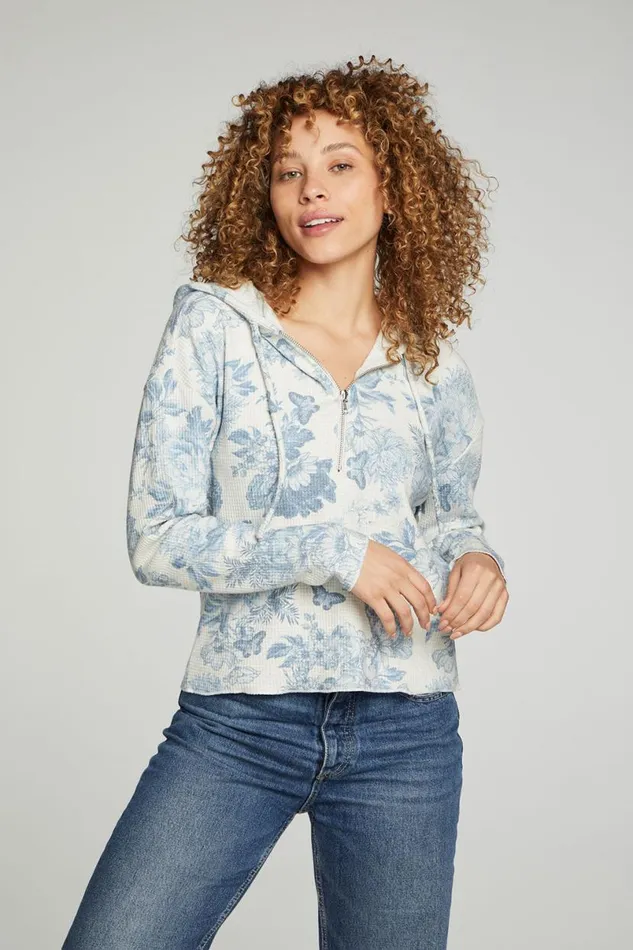 Womens Tops Chaser Brand Long Sleeve Semi Cropped Zip Front Hoodie