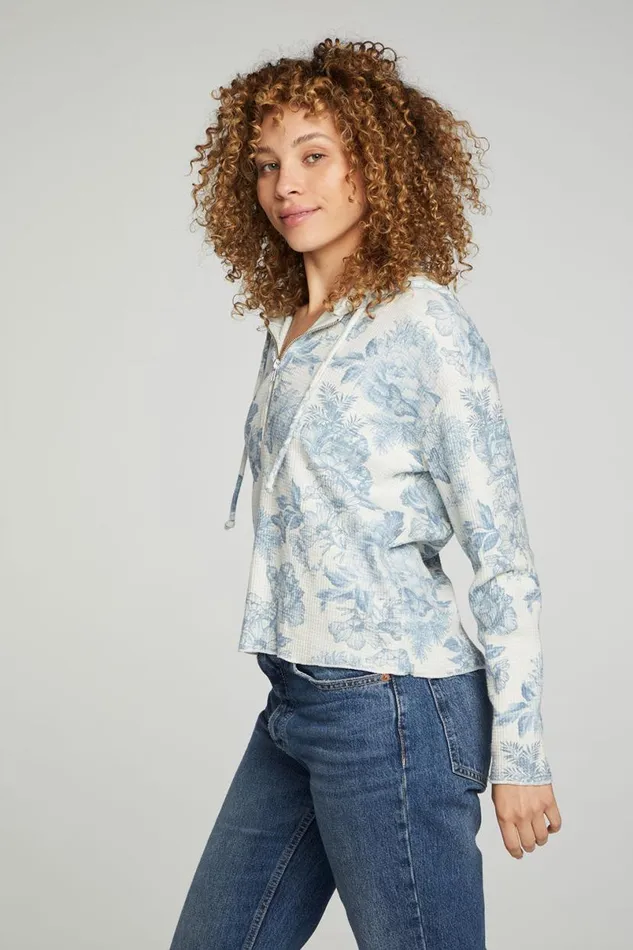 Womens Tops Chaser Brand Long Sleeve Semi Cropped Zip Front Hoodie