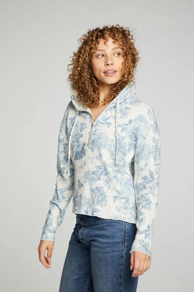 Womens Tops Chaser Brand Long Sleeve Semi Cropped Zip Front Hoodie