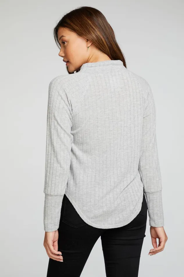 Womens Tops Chaser Brand Poor Boy Rib Long Sleeve Funnel Neck Raglan Shirttail Pullover