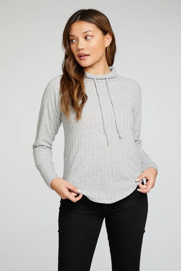 Womens Tops Chaser Brand Poor Boy Rib Long Sleeve Funnel Neck Raglan Shirttail Pullover