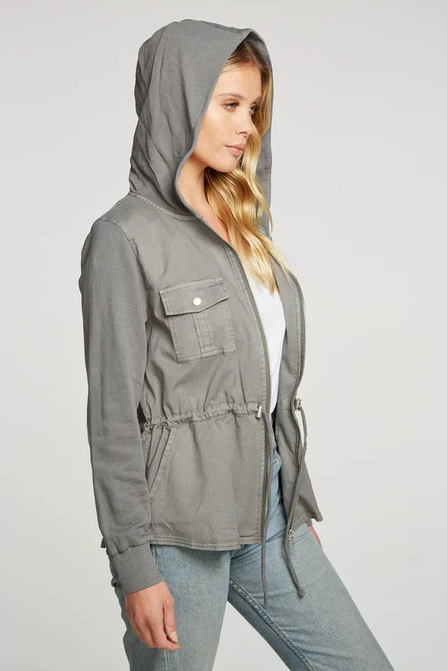Womens Tops Chaser Brand Stretch Twill Long Sleeve Utility Jacket With Terry And Rib