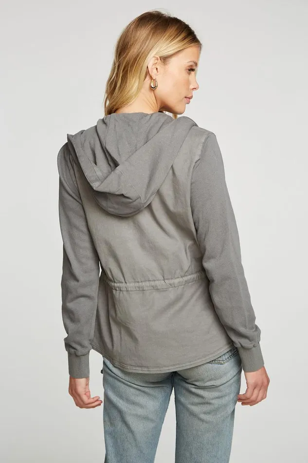 Womens Tops Chaser Brand Stretch Twill Long Sleeve Utility Jacket With Terry And Rib