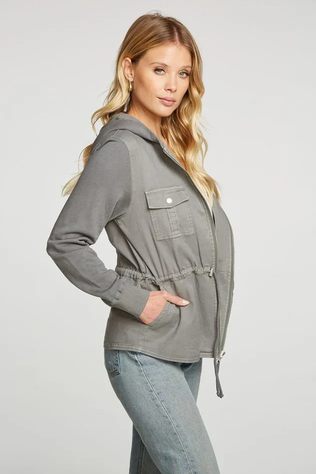 Womens Tops Chaser Brand Stretch Twill Long Sleeve Utility Jacket With Terry And Rib