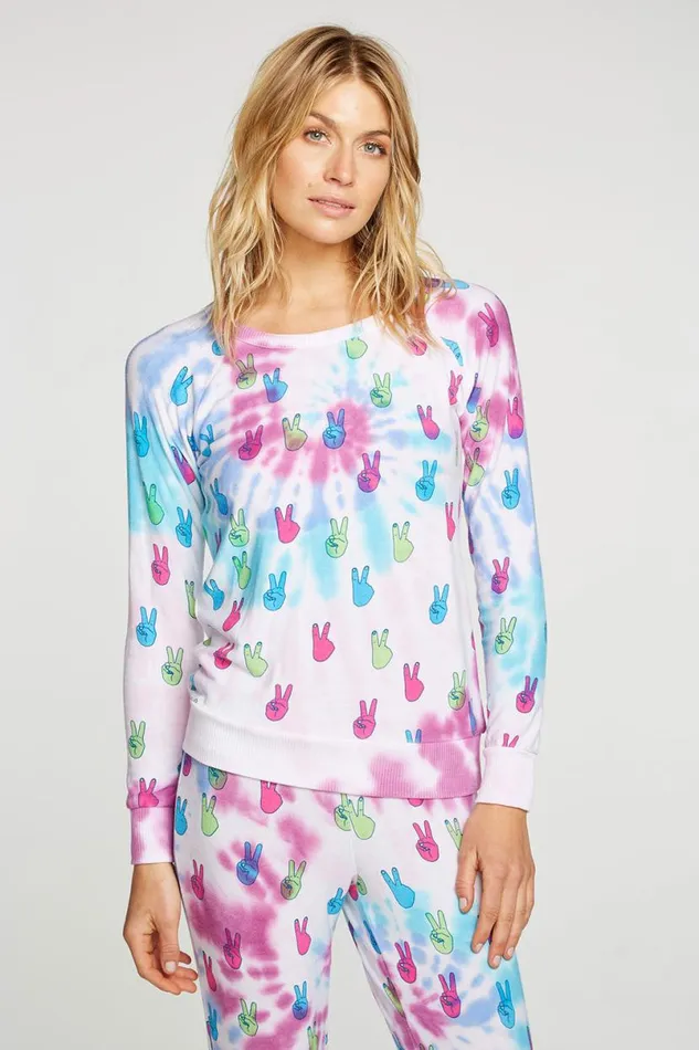 Womens Tops Chaser Brand Tie Dye Peace Out Pullover