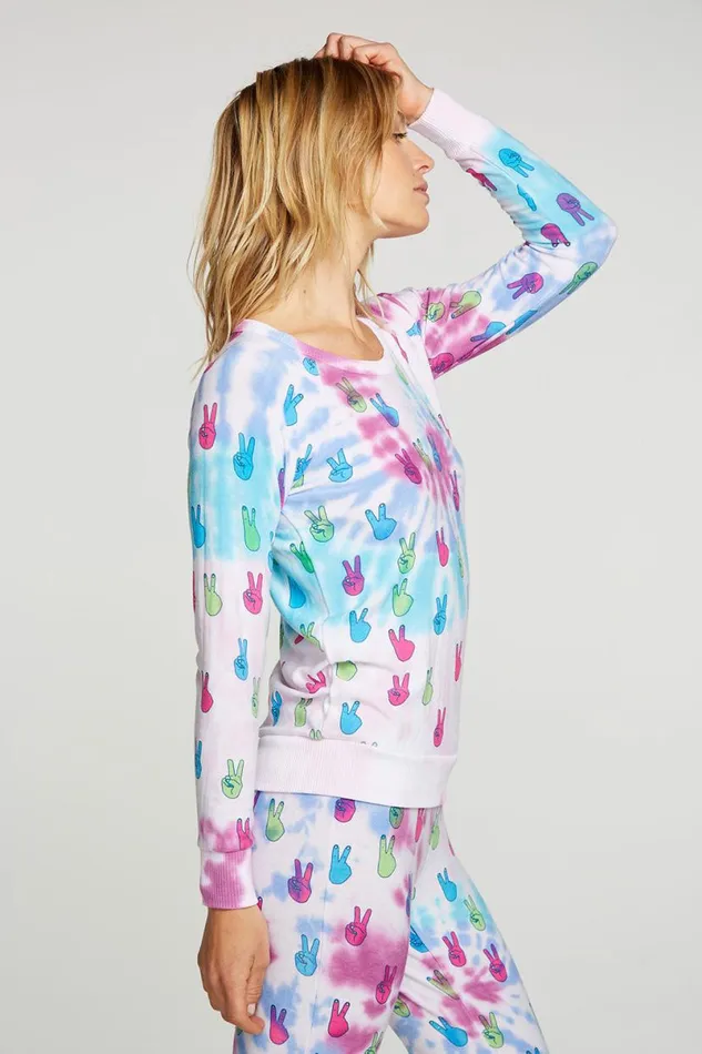 Womens Tops Chaser Brand Tie Dye Peace Out Pullover