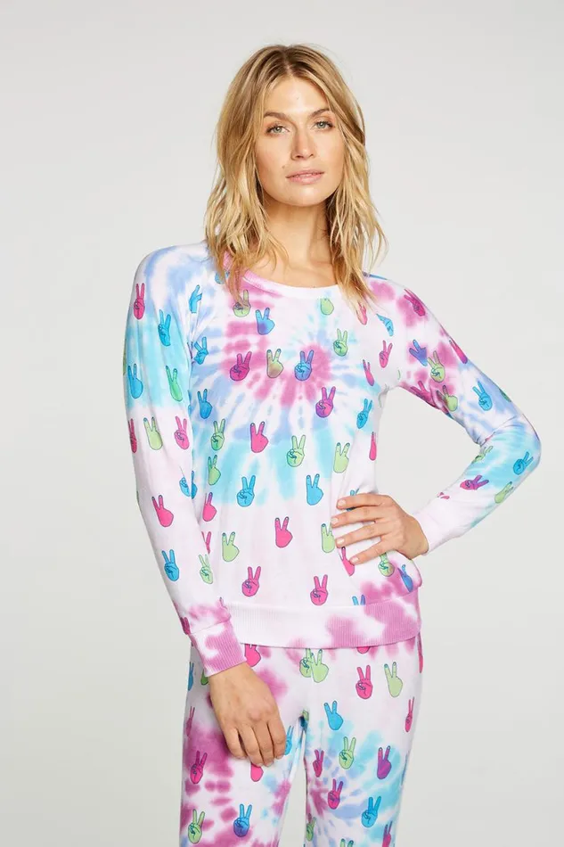 Womens Tops Chaser Brand Tie Dye Peace Out Pullover