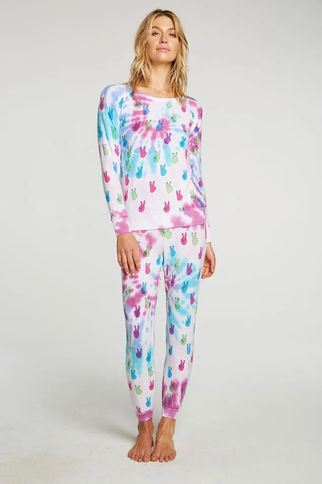 Womens Tops Chaser Brand Tie Dye Peace Out Pullover