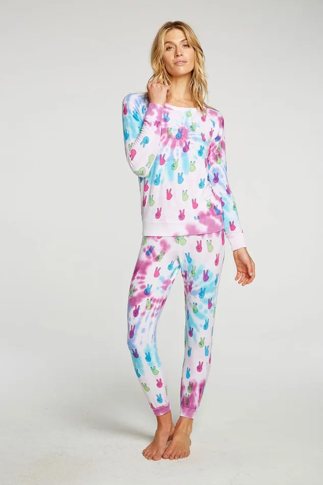 Womens Tops Chaser Brand Tie Dye Peace Out Pullover