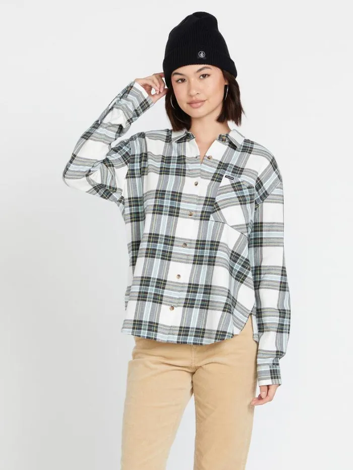 Womens Tops Volcom Plaid To Meet U Long Sleeve Shirt 8211 Star White