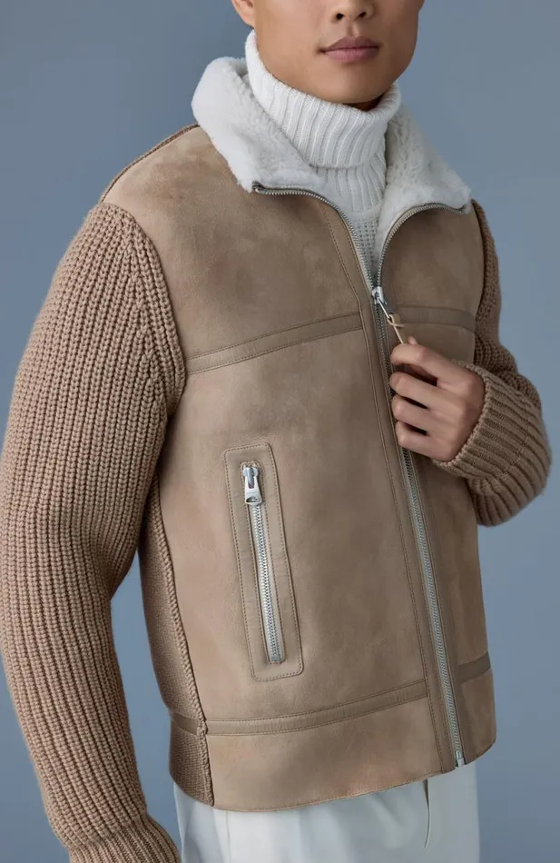 Wool Coats Men Mackage JONATHAN Mixedmedia Shearling Jacket Light Camelnatural