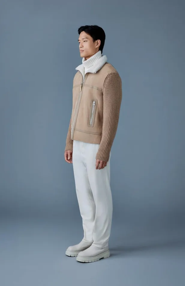 Wool Coats Men Mackage JONATHAN Mixedmedia Shearling Jacket Light Camelnatural
