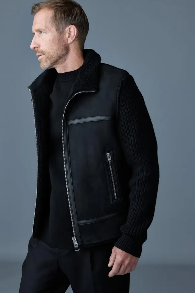 Wool Coats Men Mackage JONATHAN Mixedmedia Shearling Jacket Light Camelnatural