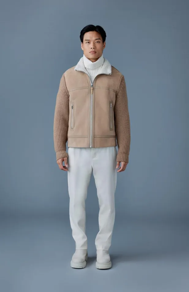 Wool Coats Men Mackage JONATHAN Mixedmedia Shearling Jacket Light Camelnatural