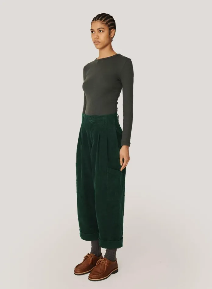 YMC Grease Corduroy Trousers Green Womens Trousers