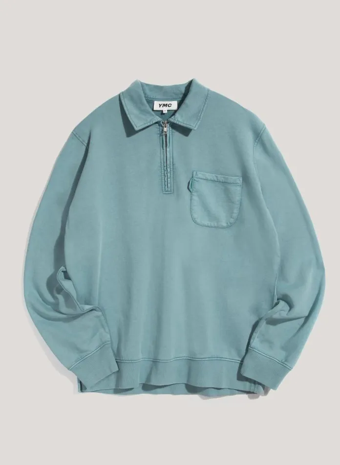 YMC Sugden Loopback Cotton Sweatshirt Blue Mens Sweatshirts
