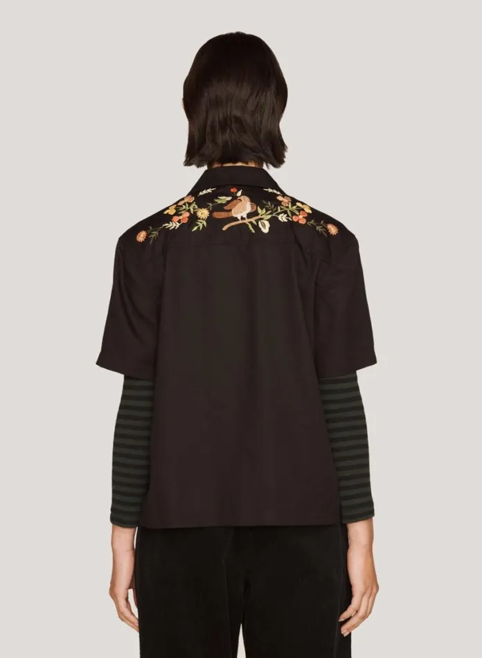 YMC Vegas Embroidered Short Sleeve Shirt Black Womens Shirts