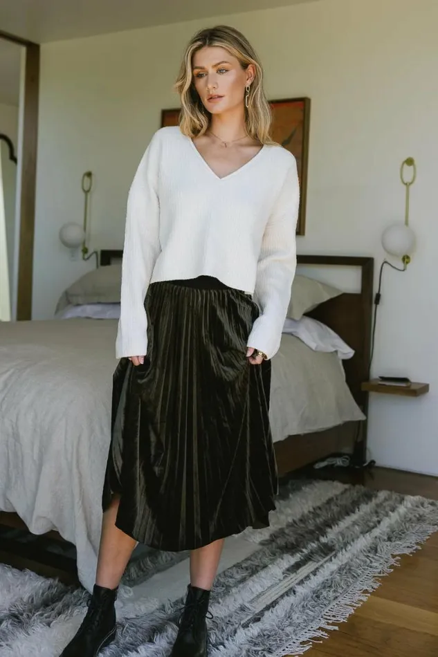 Zoe Velour Skirt In Olive Olive Women Bohme Skirts