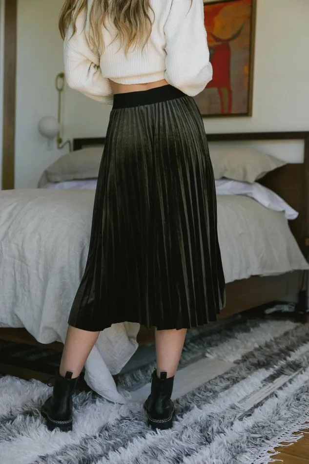 Zoe Velour Skirt In Olive Olive Women Bohme Skirts